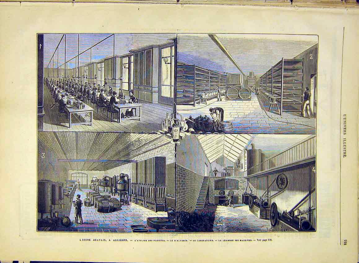 Old Antique Print Asnieres Water-Tasting Laboratory Machines Bravais 1881 19th