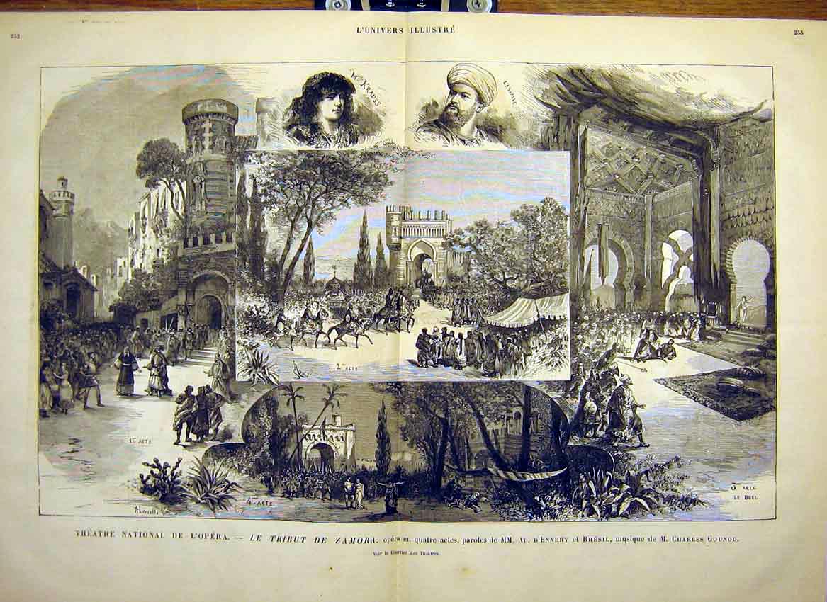 Old Antique Print Opera National Theatre Zamora Ennery Bresil Gounod 1881 19th