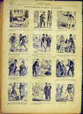 Original Old Antique Print Draner Sketches Comic Review Porter Waiter 1881 19th