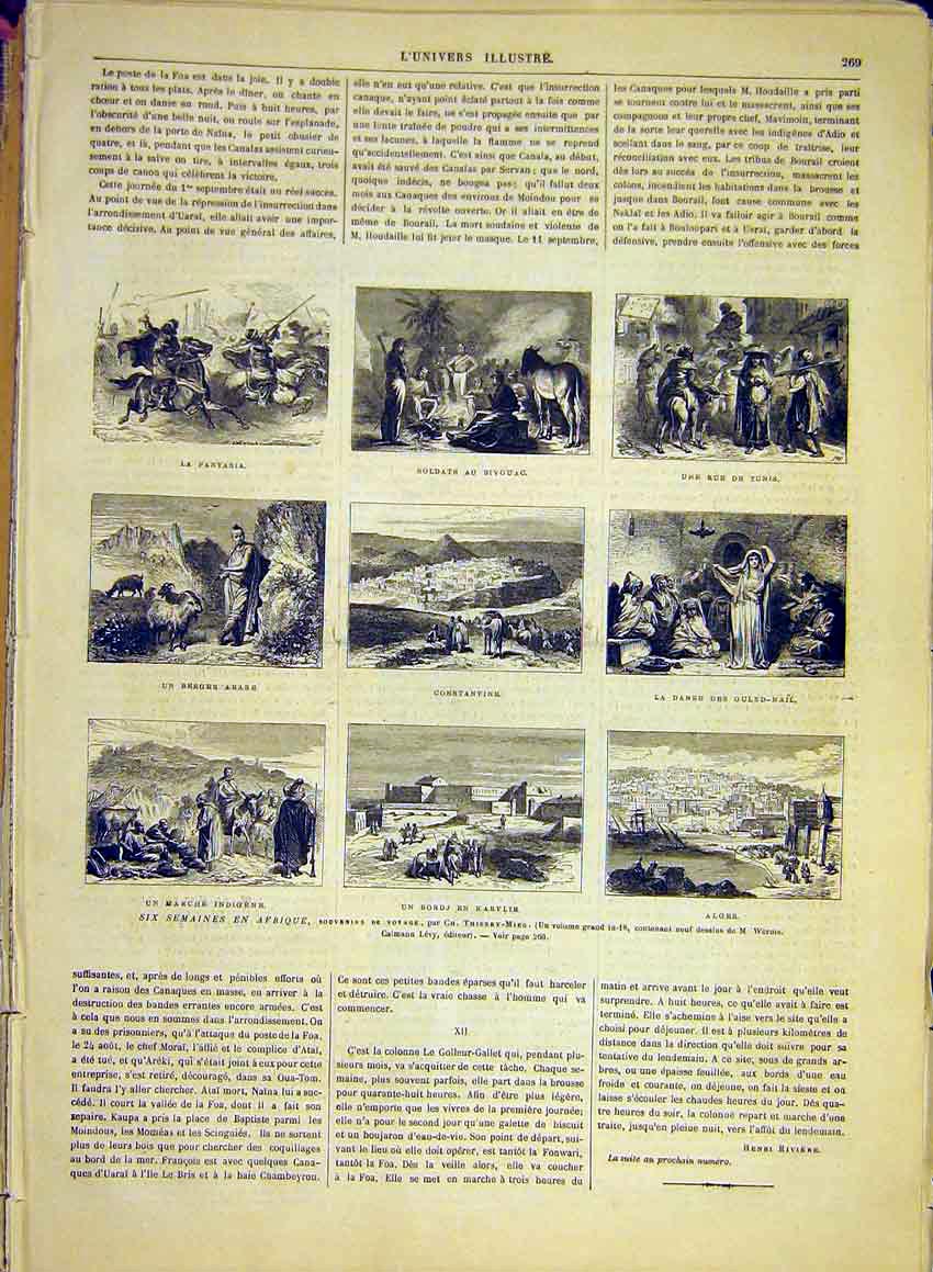 Original Old Antique Print Africa Sketches Thierry-Mieg Tunis Alger 1881 19th