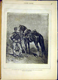 Original Old Antique Print Chasseur Portrait Neuville Horse Guard 1881 Victorian