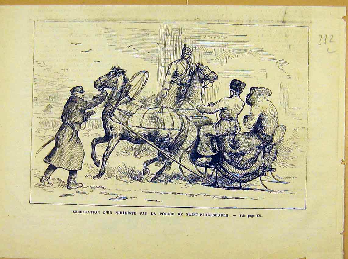 Original Old Antique Print Nihiliste Saint-Petersburg Russia Arrest 1881 19th