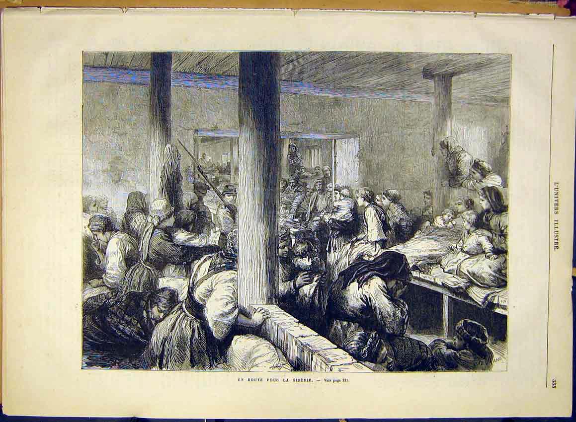 Original Old Antique Print Siberia Immigrants People Siberian French 1881 19th