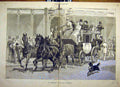 Original Old Antique Print Carriage Departure Coursing Hunting Horses 1881 19th