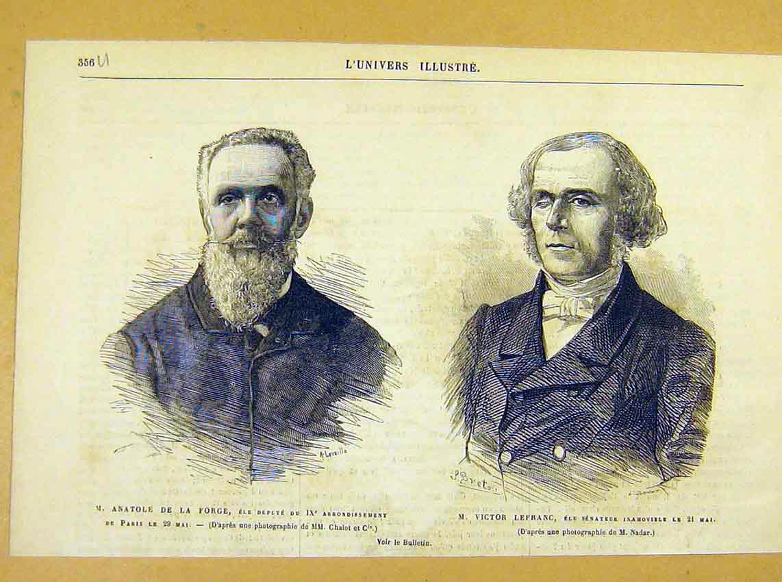 Original Old Antique Print Portrait Forge Lefranc Senator French 1881 Victorian