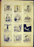 Original Old Antique Print Holiday Draner Comic Review Sketches Portrait 1881