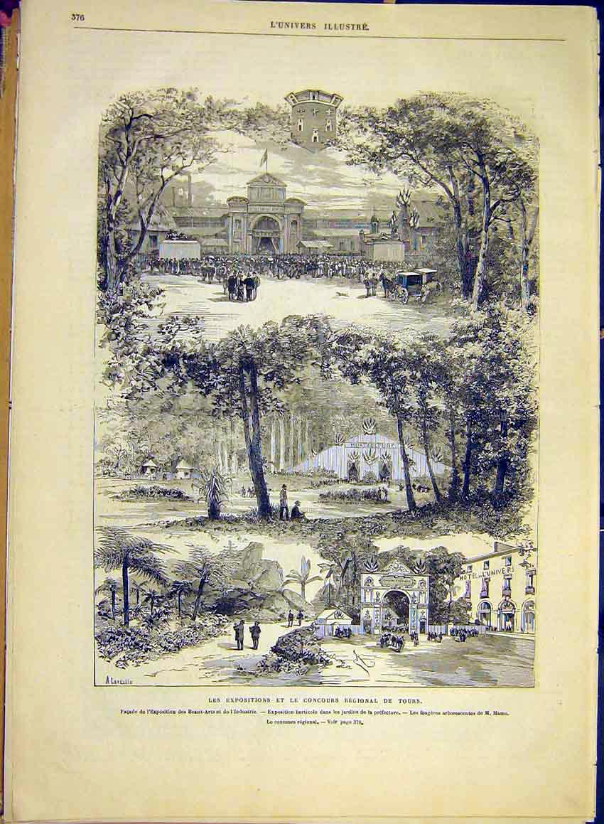 Old Antique Print Exhibition Concours Regional Industry Garden Mame 1881 19th