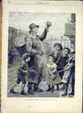 Original Old Antique Print Flower-Seller Children Flowers Street French 1881