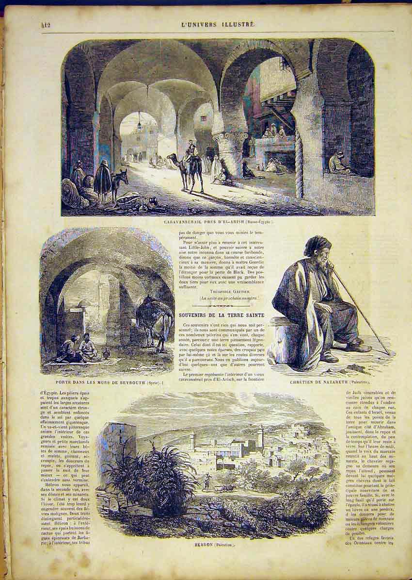 Original Old Antique Print Egypt Beyrouth Nazareth Palestine Syria 1865 19th