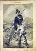 Original Old Antique Print Fishermen Fishing Boy Ligne Nets Nicol 1865 Victorian