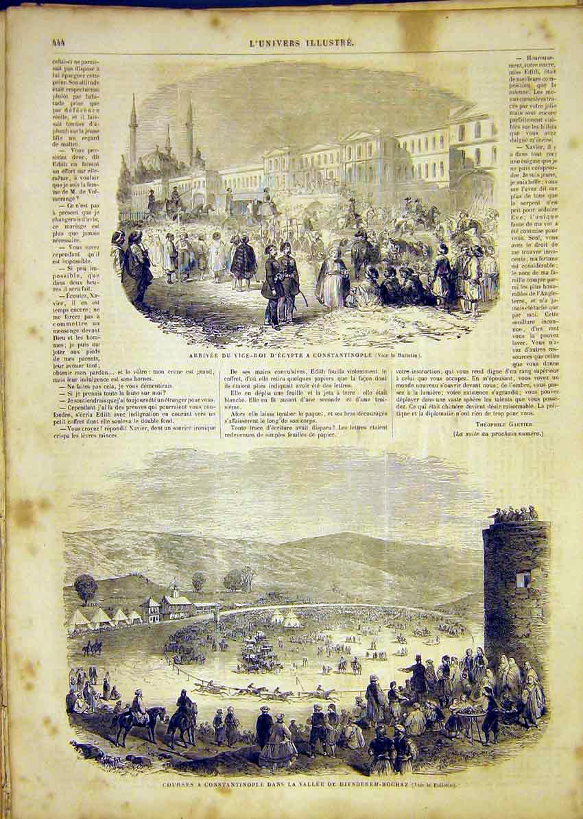 Original Old Antique Print Viceroy Egypt Constantinople Race-Course Horses 1865