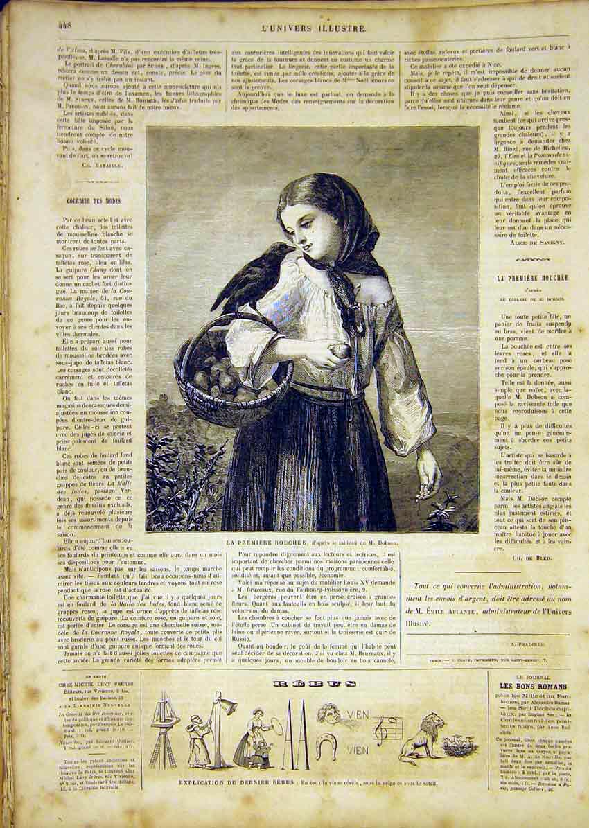 Original Old Antique Print Pears Girl Bouchee Dobson Fine Art French 1865 19th