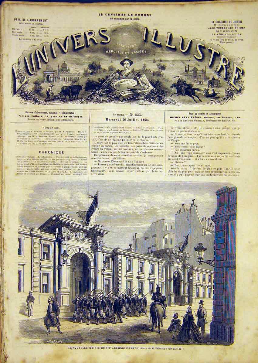 Original Old Antique Print Mairie Mayor Delannoy French 1865 19th