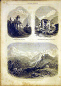 Original Old Antique Print Castle Thun Saint-Nicholas Valley Zermatt Mont-Rose