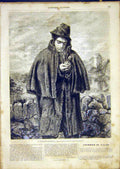 Original Old Antique Print Pipe Smoker Man Thomas Portrait French 1865 Victorian