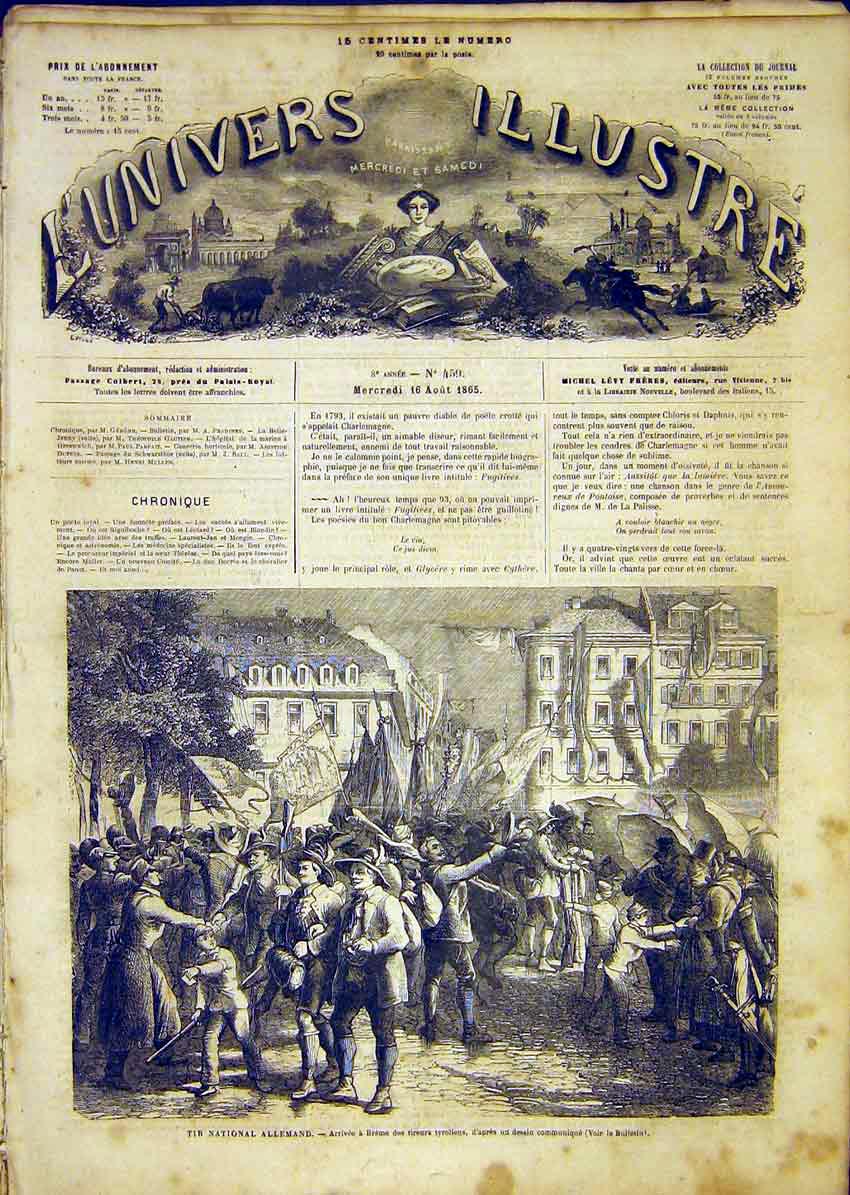 Original Old Antique Print Germany Breme Tyroliens French 1865 19th