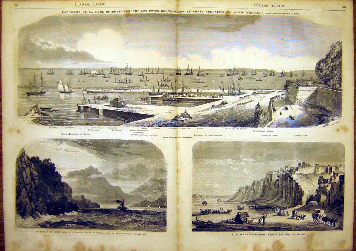 Original Old Antique Print Ships Indoustan Navy Military Madeleine 1865 19th