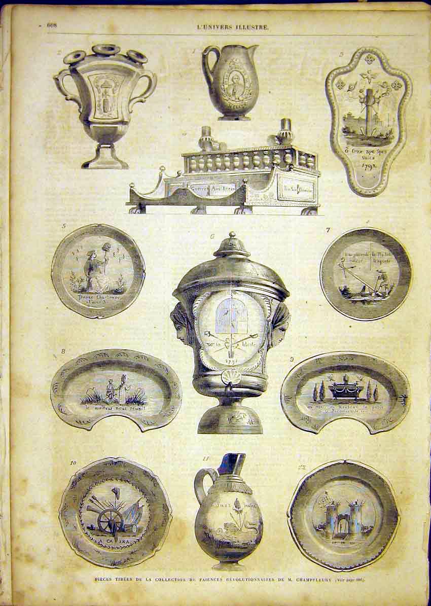 Original Old Antique Print Artifacts Champfleury Revolutionaries French 1865