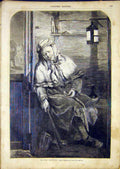 Original Old Antique Print Portrait Woman Smoker Pipe Lucas French 1865 19th