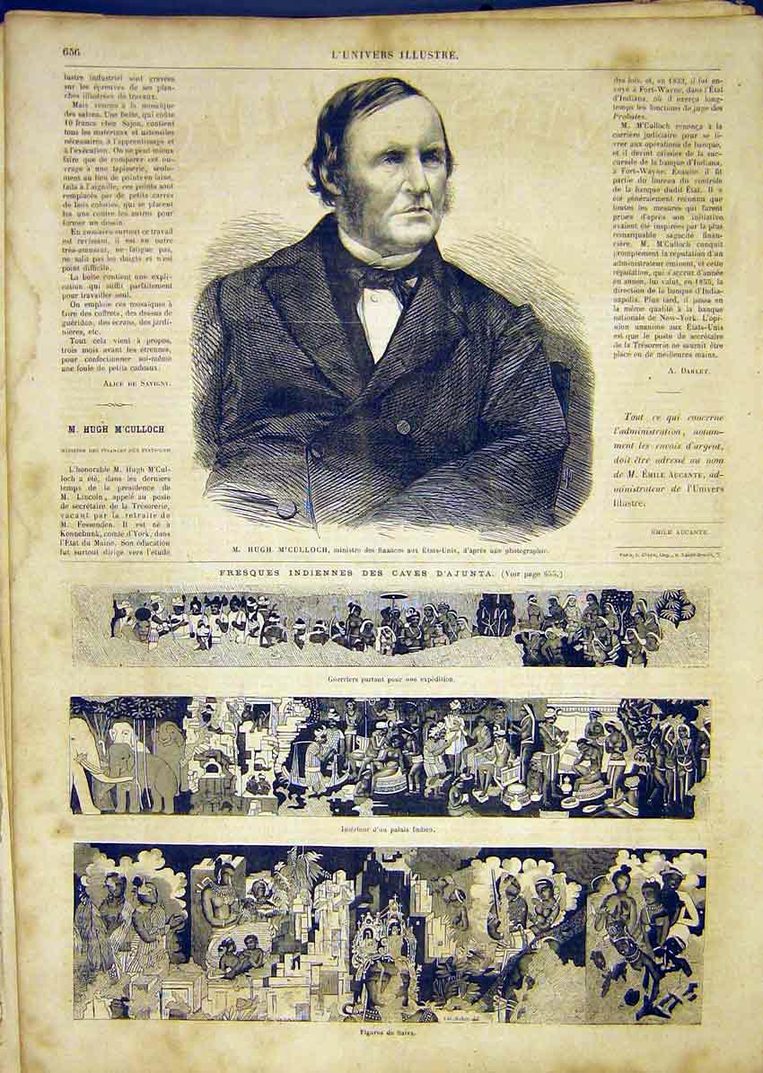 Original Old Antique Print Portrait M'Culloch United States War India Saiva 1865