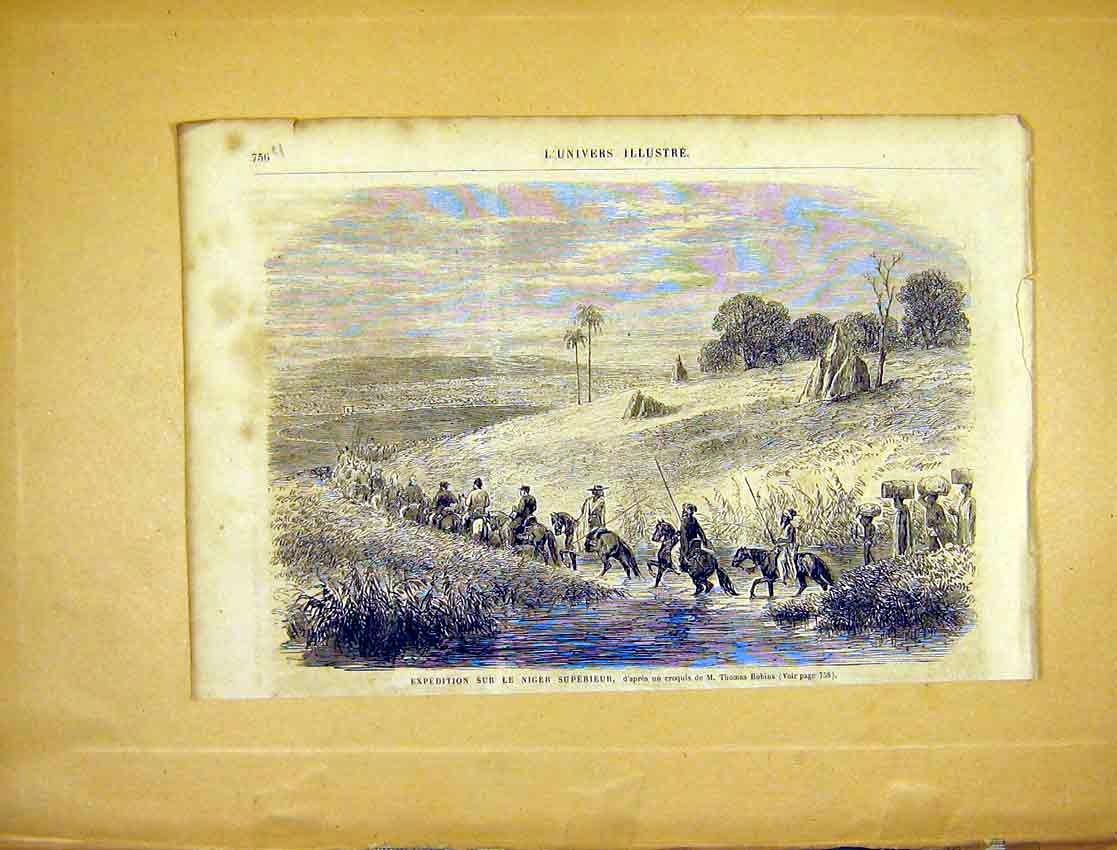 Original Old Antique Print Niger Expedition Robins French 1865 Africa Victorian