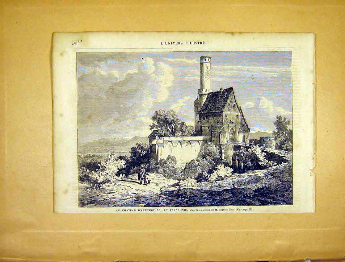 Original Old Antique Print Castle Altenbourg France Gest French 1865 Victorian