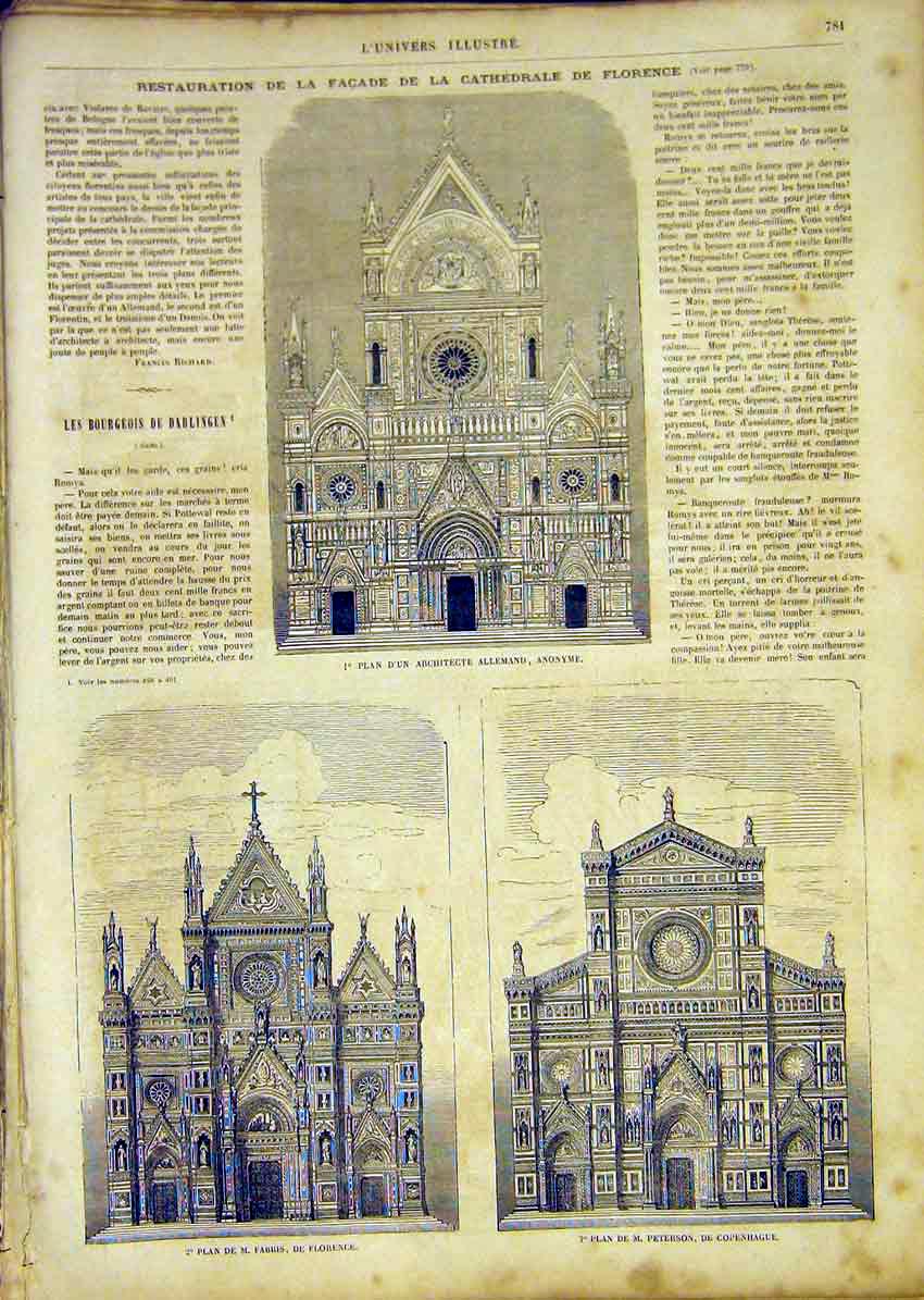 Original Old Antique Print Architect German Fabris Florence Peterson Copenhagen