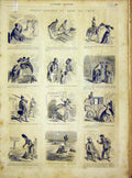 Original Old Antique Print Sketches Comic Paris France Cham French 1866 19th