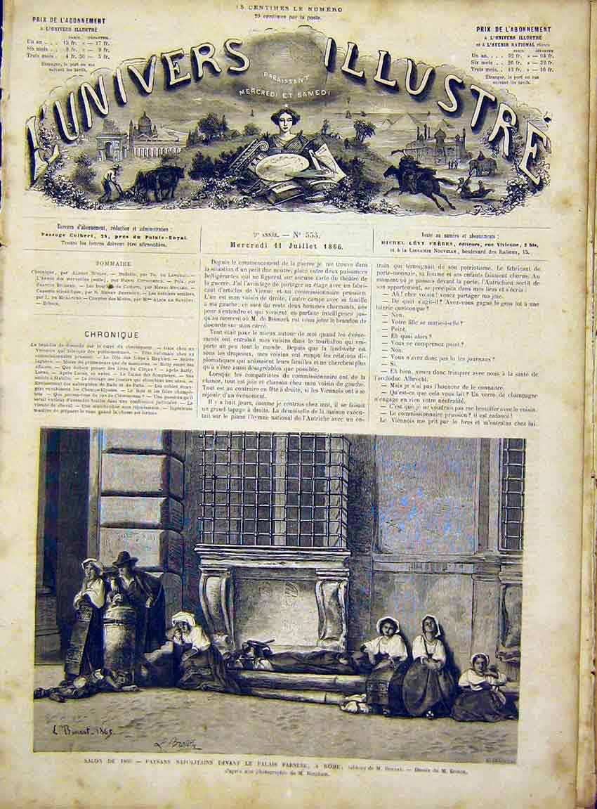 Original Old Antique Print Rome Bonnat Napolitan Farnese French 1866 Art 19th