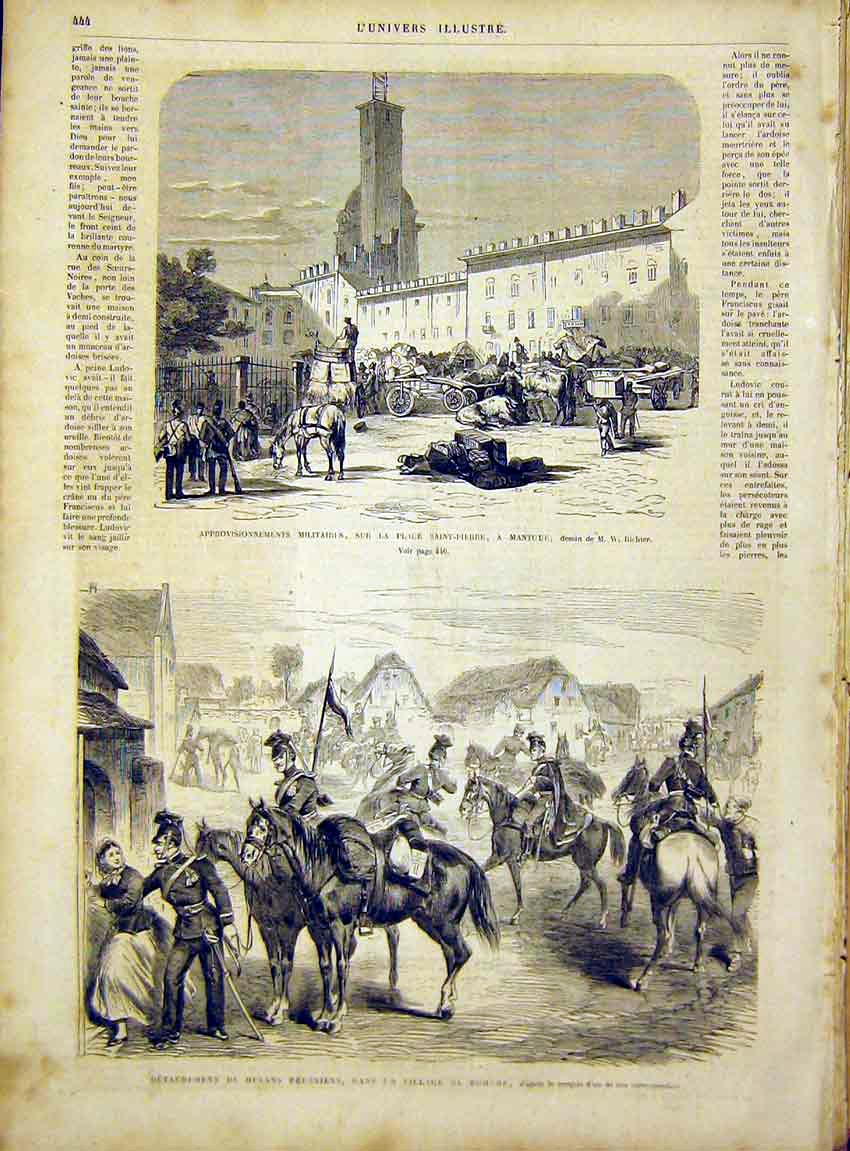 Original Old Antique Print Military Saint-Pierre Prussian Boheme French 1866