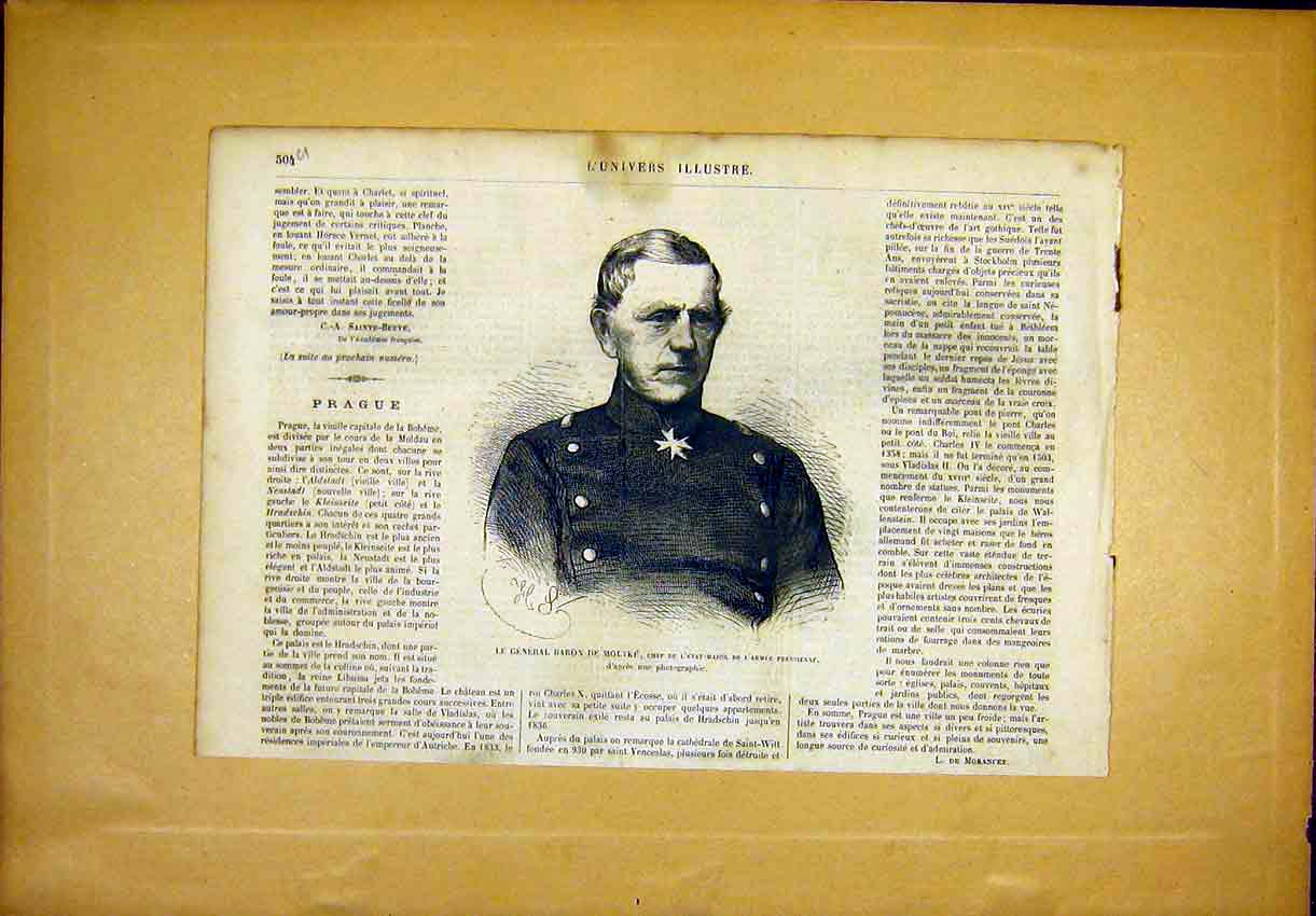 Original Old Antique Print Portrait General Baron Moltke Prussia French 1866