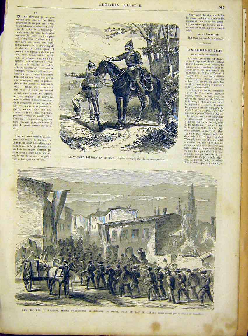 Original Old Antique Print Boheme Prussian Medici Ponti Troops French 1866 19th