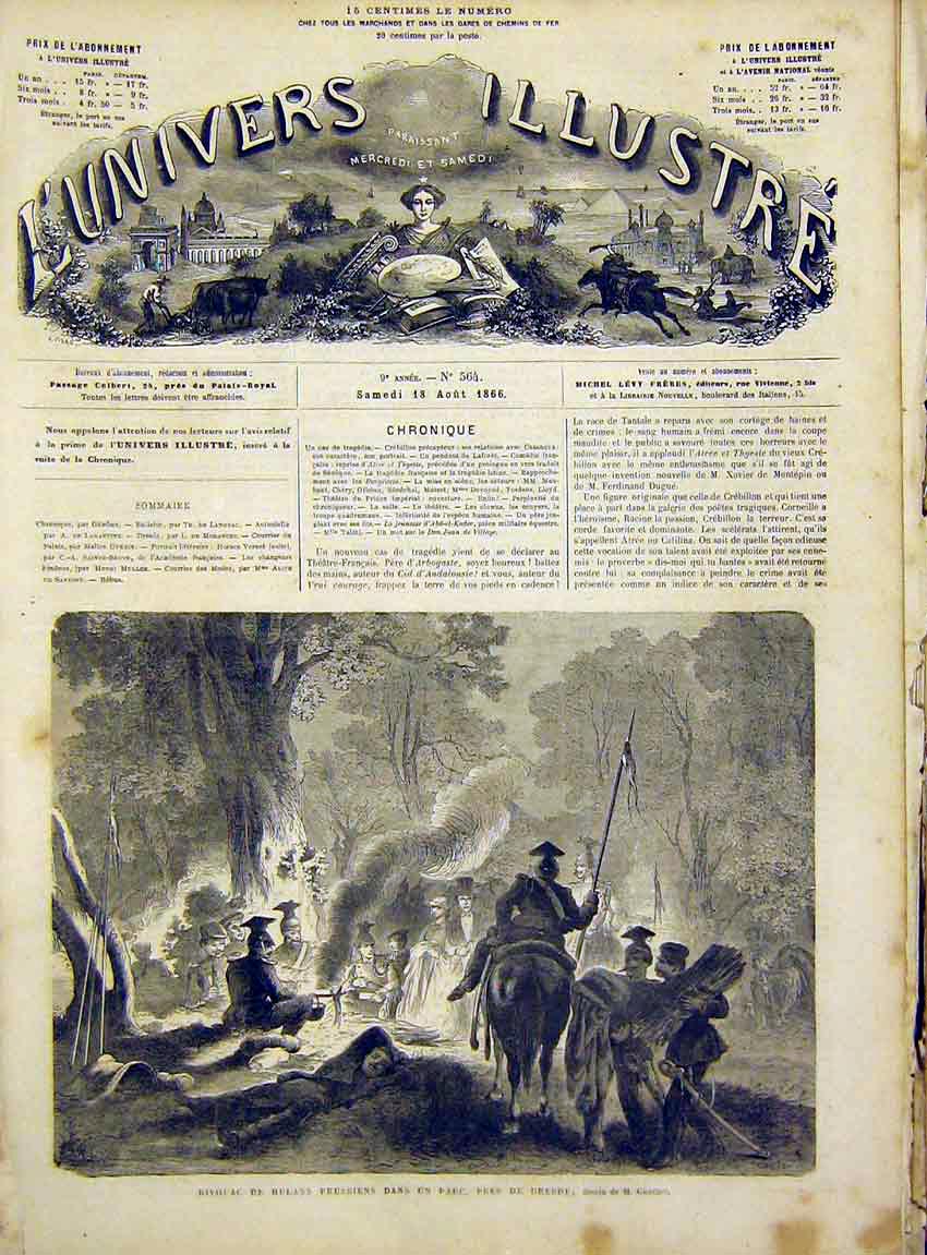 Original Old Antique Print Prussian Troops Dresde Gunther Military 1866 19th