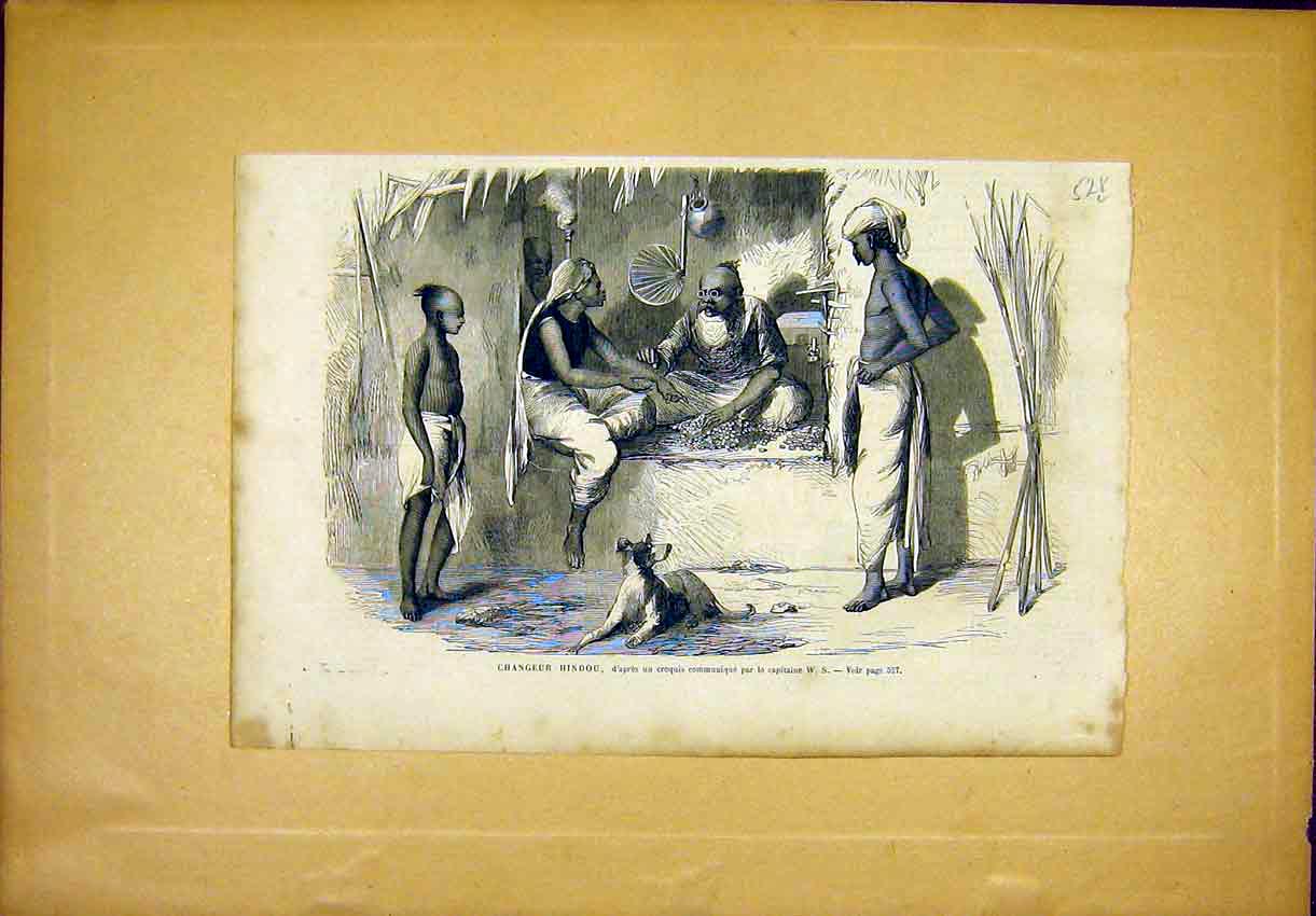Original Old Antique Print Hindu Religious Native French 1866 19th