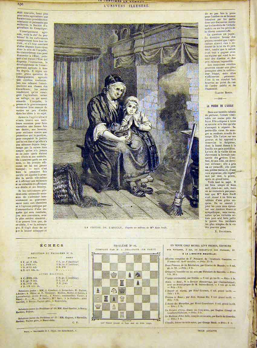 Original Old Antique Print Swift Fine Art French 1866 Lady Child Prayer 19th