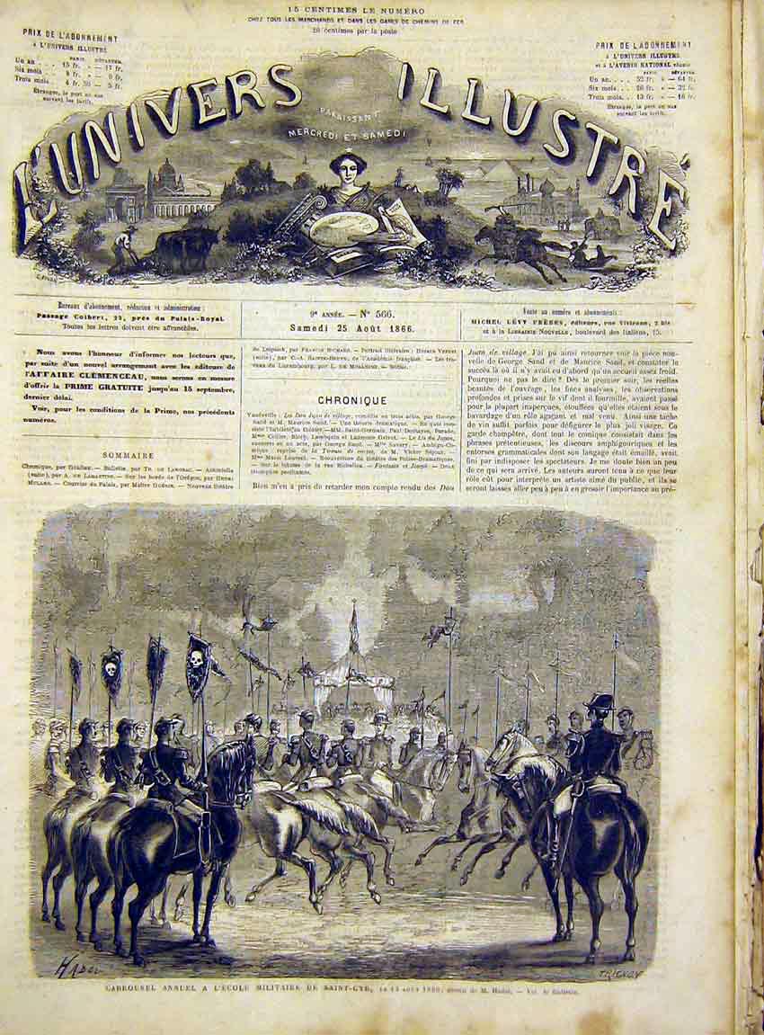 Original Old Antique Print Military School Saint-Cyr Hadol French 1866 Victorian