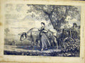 Original Old Antique Print Dorothy Goethe Ox Cart Lady Oxen French 1866 19th