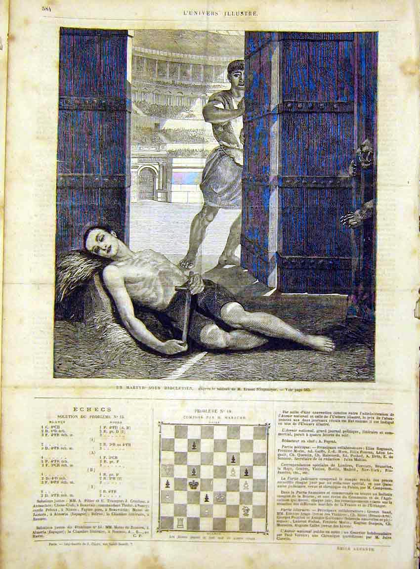 Original Old Antique Print Martyr Diocletien Stingeneyer French 1866 Victorian