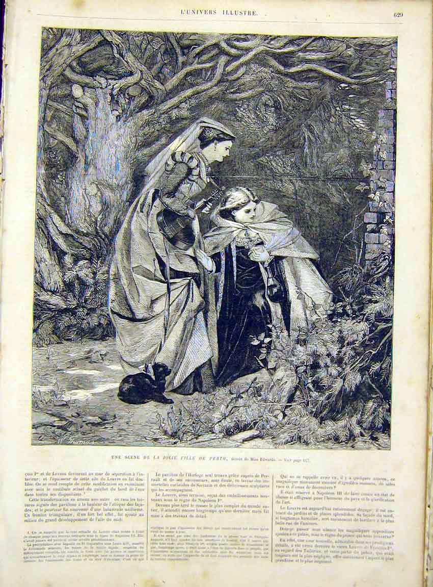 Original Old Antique Print Perth Daughter Girl Edwards Fine Art French 1866 19th