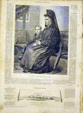 Original Old Antique Print Au Preche Thomas Lady Child French 1866 Victorian