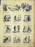 Original Old Antique Print Comic Sketches Paris France Cham French 1866 19th