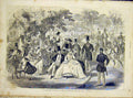 Original Old Antique Print Boulogne Park Picnic Pelcoq People French 1866 19th