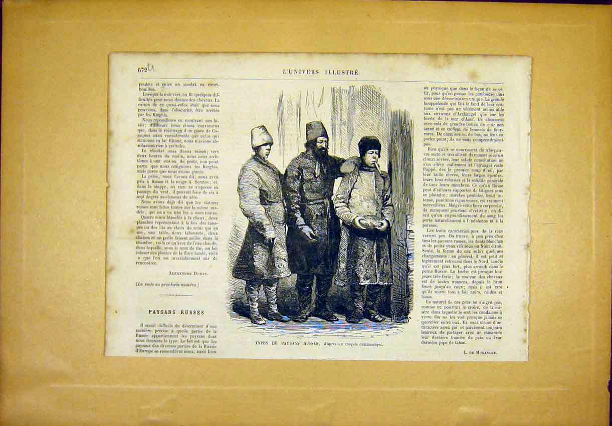 Original Old Antique Print Russian People Peasants French 1866 19th