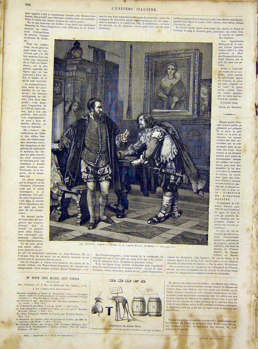 Original Old Antique Print Charles Becker Berlin Bravo French 1866 Fine Art 19th