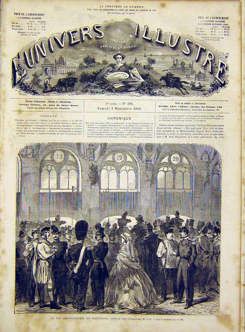 Original Old Antique Print Brussels Tir International French 1866 19th