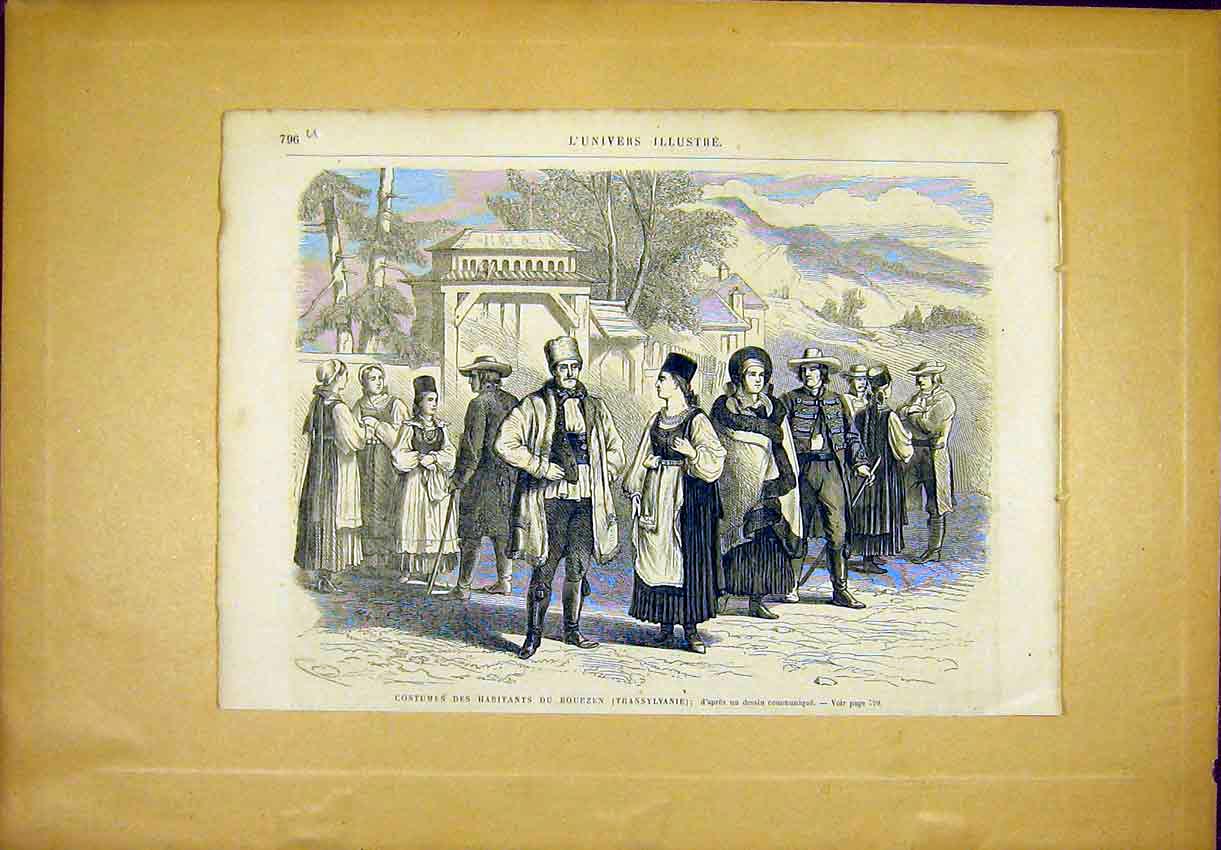 Original Old Antique Print Costumes Fashion Transylvania French 1866 Victorian