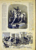 Old Antique Print Statue King Victor-Emmanuel Florence Brussels Dogs 1868 19th