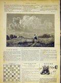 Original Old Antique Print Haushofer Fine Art Moissons Lady Field 1868 Victorian