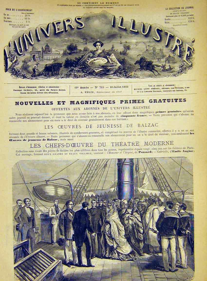 Original Old Antique Print Marseille Mohely Zombe-Fatoum Queen French 1868 19th
