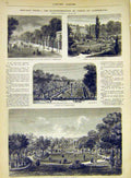 Original Old Antique Print Paris Garden Luxembourg Observatory Pepiniere 1868